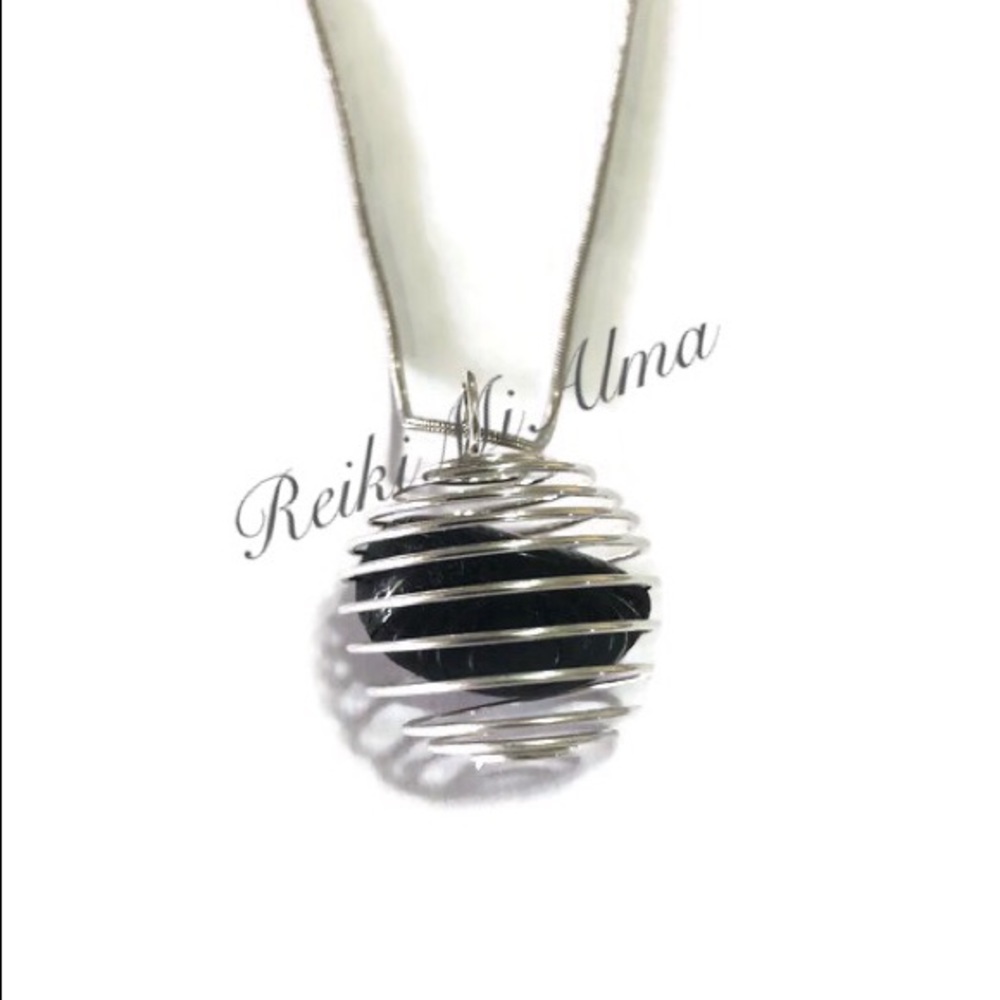 Black Obsidian Spiral Pendant Necklace &Free Gift